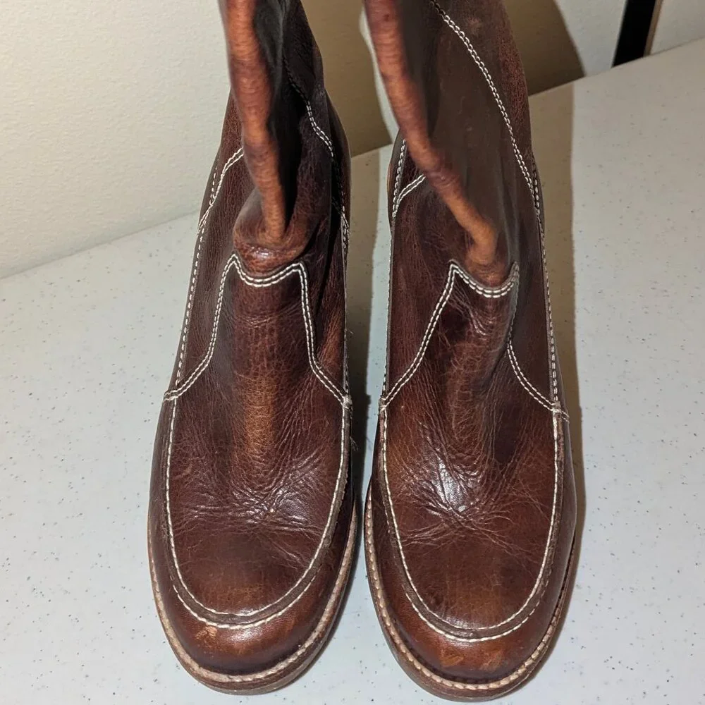 Michael Kors Vintage Leather Brown Wedge Pull On Boots Sz 7 - Picture 3 of 9